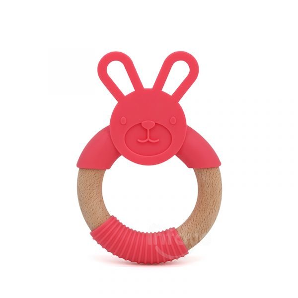 Bunny Teether - Silicone Wood Baby Teether - Baby Chew toy - Wooden Ring - Baby gift - Baby Shower Gift - Teether Ring-Silicone Teether Toy