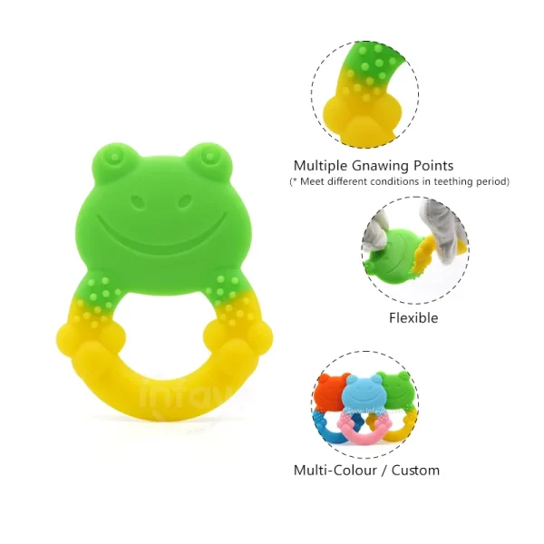 Baby Teether for Oral Development, Frog – GreenYellow,100% food-grade Developmental Teether Toys