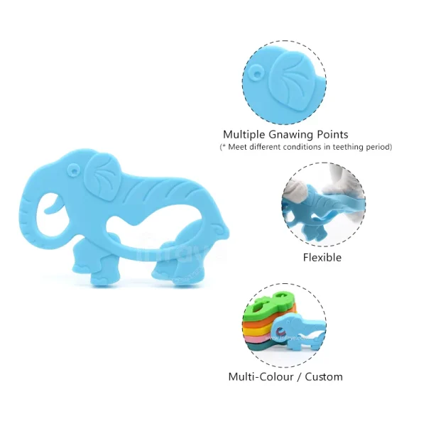 Baby Teething Toys,Food Grade Silicone Elephant Teether Toy, BPA Free,Freezer Safe