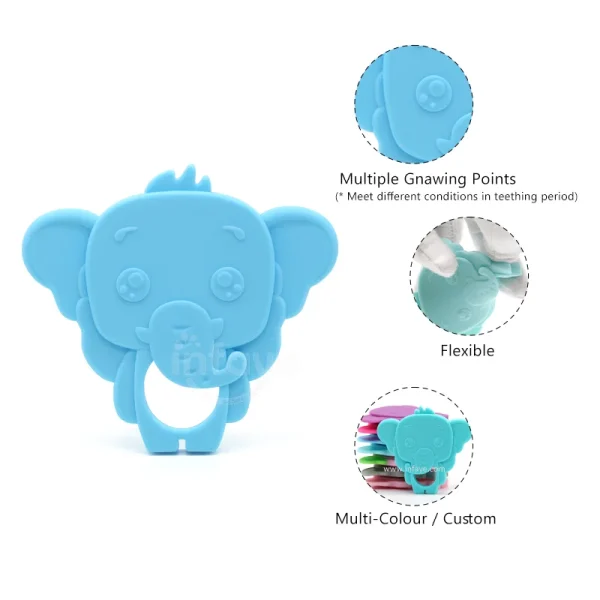 Elephant Cartoon Silicone Baby Teether, Animal Shape Baby Chew Toy with Massage Granules, Soft and Safety Molar for Infants