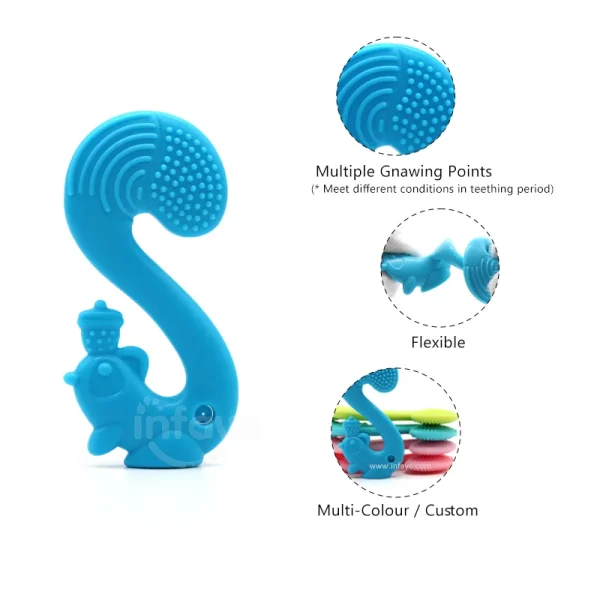 Multi-Textured, soft, flexible animal shape squirrel Oral Motor chewing toys, silicone teether safe for baby