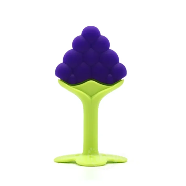 New Baby Toys Eco-friendly Green BPA Free Silicone Baby Teether Grape with base