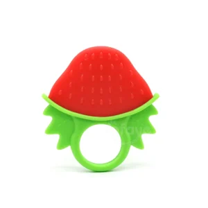 Red & Green Strawberry Shape Food Grade Silicone Non-Toxic Baby Teether