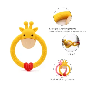 Silicone Giraffe Baby Teether ring Toy, for 3 Months Above Infant Sore Gums Pain Relief and Baby Shower