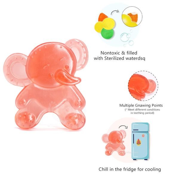 Water-Filled Teether; Cute N Cool elephant Water Teether is Textured on Both Sides to Massage Sore Gums; Can Be Chilled in Refrigerator