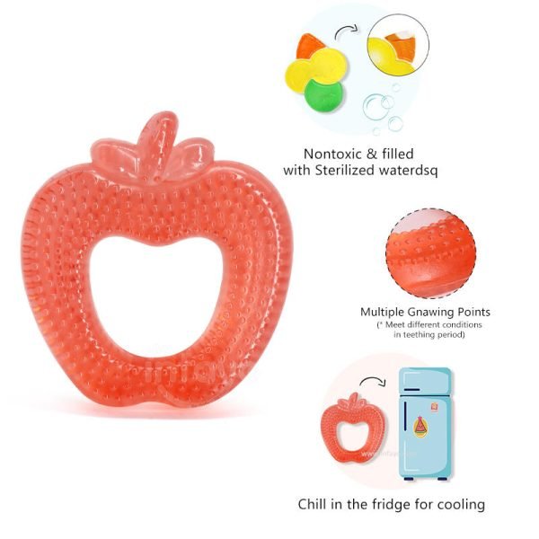 Water Filled Teethers for babies 6-12 months – Fruit Apple Shaped- Textured On Both Sides