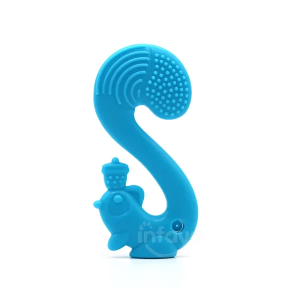 baby teether food grade silicone blue squirrel cartoon anti-biting hand teether baby toys