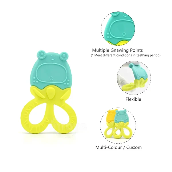 frog silicon teether, BPA Free SiliconeTeething Toy for 3 Months Above Infant Sore Gums Pain Relief