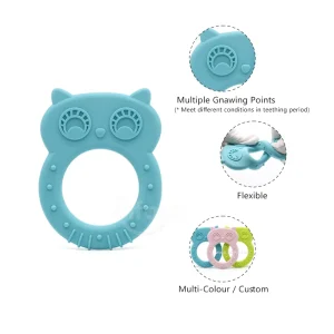 silicone owl teether BPA Free Food Grade Tiny Teething toys Baby Shower Gifts Cartoon Teether, eashy to hand, pink owl