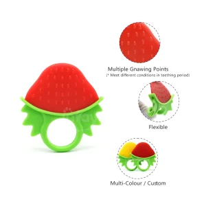 strawberry Teething Toys for Baby,Natural Silicone Baby Teething Toy,Soft Silicone Fruit Teether Toy Molar Teeth Soother Safe