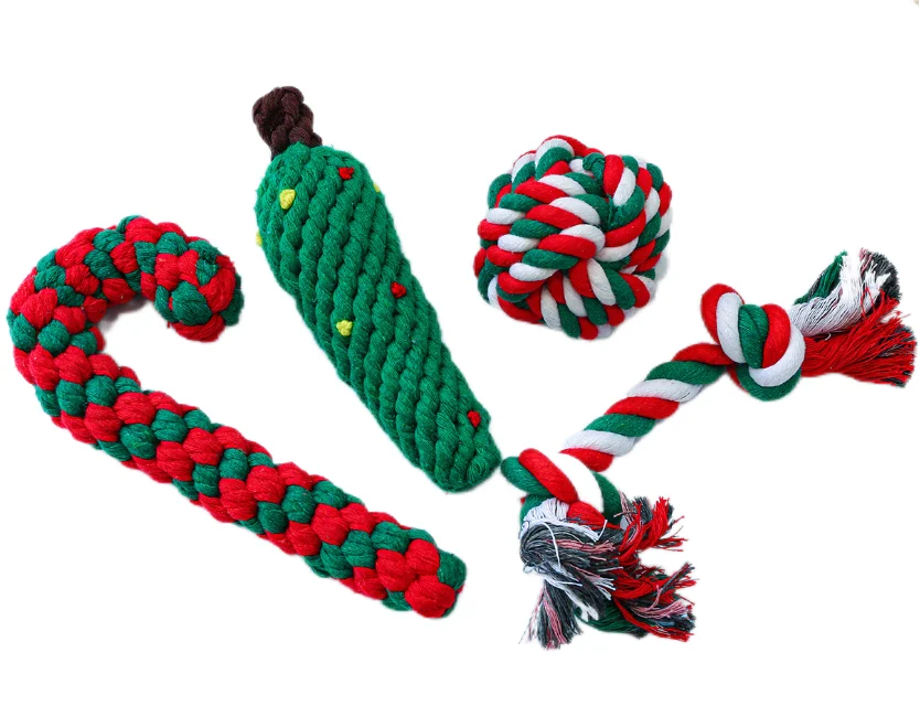 1set 6pcs Different Style Dog Training Chew Toys With Rope, Christmas Plush  Toy Teeth Cleaning